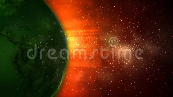 绿色星球火粒子背景4K环视频的预览图