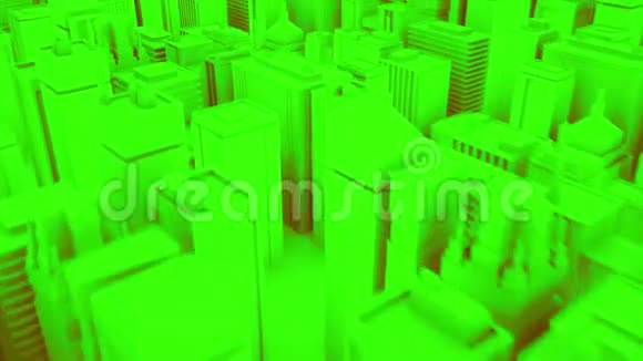 摄像机穿过抽象的绿色城市3D动画视频的预览图