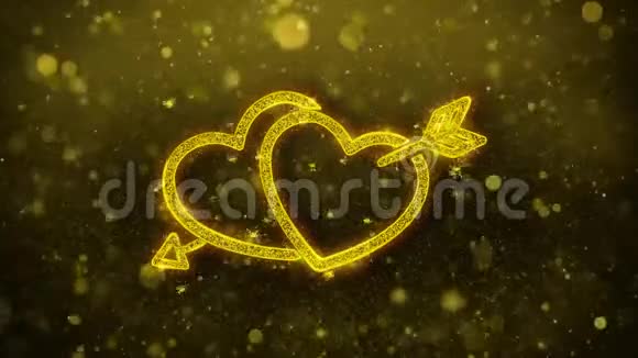 情人节爱的心问候抽象闪烁的金色粒子视频的预览图