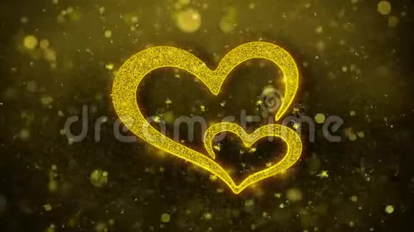 情人节爱的心问候抽象闪烁的金色粒子视频的预览图