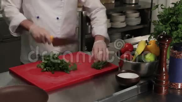 厨师切新鲜绿色蔬菜中号视频的预览图