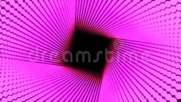 3D插图粉红色的大圆点排列成线它被放在一起直到它是一个方形的管道它是扭曲的视频的预览图