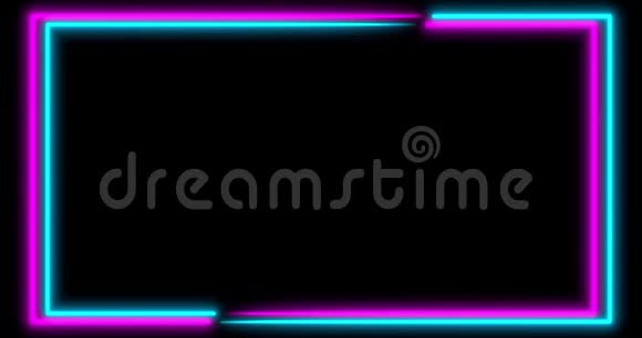 霓虹灯背景与LED框架屏幕荧光抽象蓝色紫色循环动画4K视频的预览图