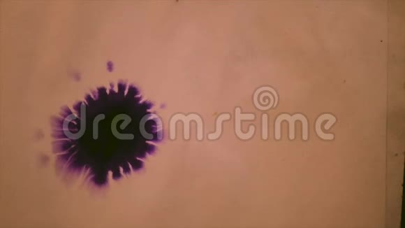 美丽的蔓延紫色墨水滴在粉红湿光滑的表面视频的预览图