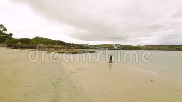 在沙滩上散步的漂亮女孩视频的预览图