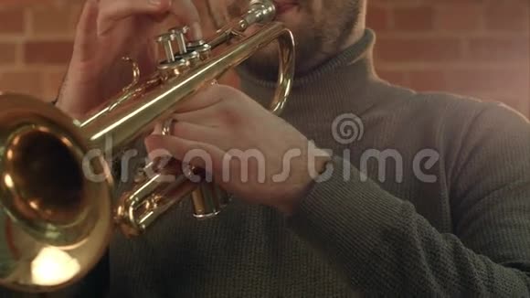 吹喇叭的音乐家的手视频的预览图