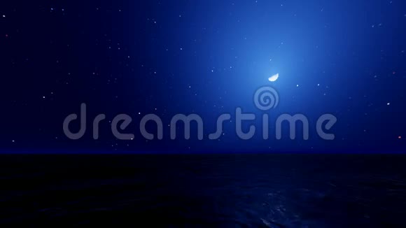海洋和月亮夜空与闪烁的星星高清高清视频的预览图