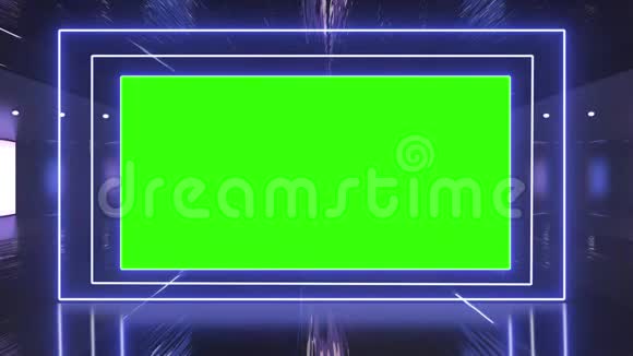 抽象创意金属舞台和LED霓虹灯空白WIDESCREEN广告牌边界广告视频模拟绿色屏幕字母视频的预览图