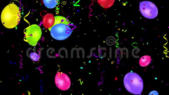 假日无缝彩色飞行气球和闪亮的糖果与阿尔法频道视频的预览图