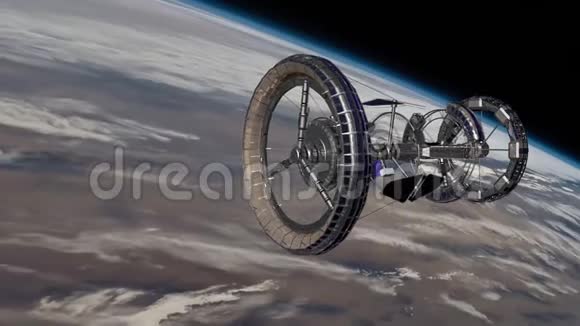 SciFi国际空间站国际空间站环绕地球大气层太空站轨道地球3D动画t元素视频的预览图