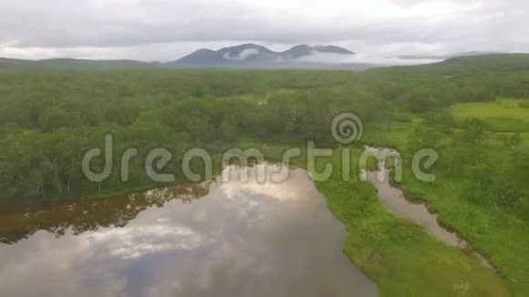 空中观景台飞过湖面到了直升机从树梢飞过视频的预览图