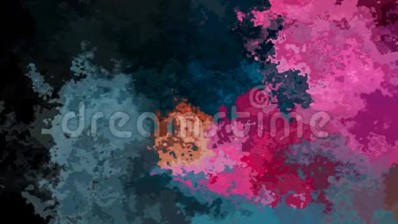 动画彩色彩色背景无缝环视频水彩花效果黑色深蓝色和热粉红色视频的预览图