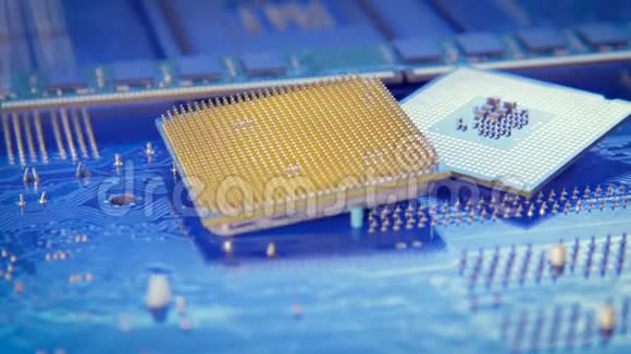 计算机处理器技术背景CPU概念蓝色电路板纹理视频的预览图