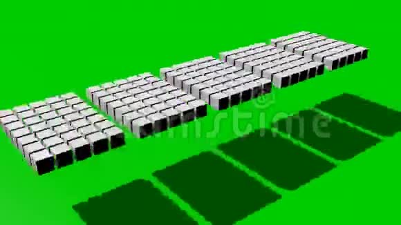 五个白色立方体片段移动在绿色屏幕上缩放旋转抽象介绍或外部视频视频的预览图