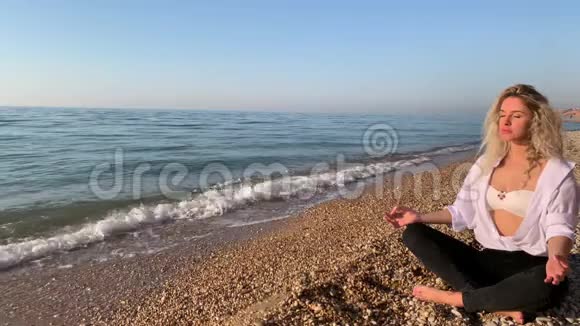 美丽的女人靠近大海视频的预览图