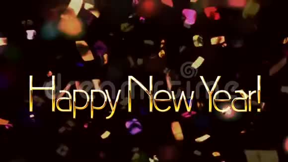 文字快乐新的一年彩色丝带上的黑色背景视频的预览图