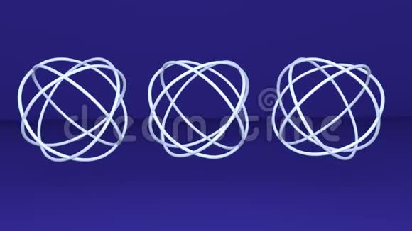 三个金属银球抽象动画深蓝色背景上旋转的标志视频的预览图