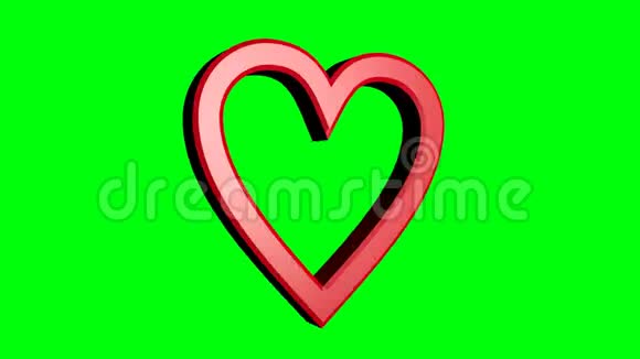 两颗可爱的红心在绿色伙伴上移动大的心和小的心情人节或婚礼电影夜总会视频的预览图