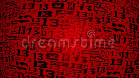 十三神奇的数字不快乐的象征旋转红色背景黑色数字13下降数字13在视频的预览图