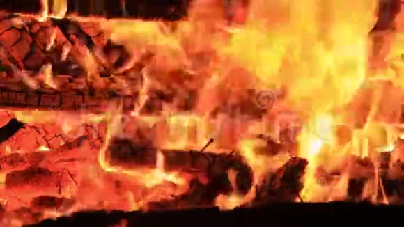 夜声水声火声极致的篝火特写视频视频的预览图