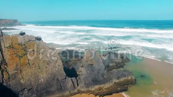 葡萄牙阿尔加维海岸悬崖上的鹳鸟巢穴视频的预览图
