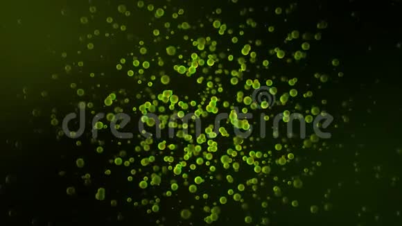 天然尘埃粒子漂浮在黑色背景上绿色粒子运动缓慢动画同色异彩视频的预览图