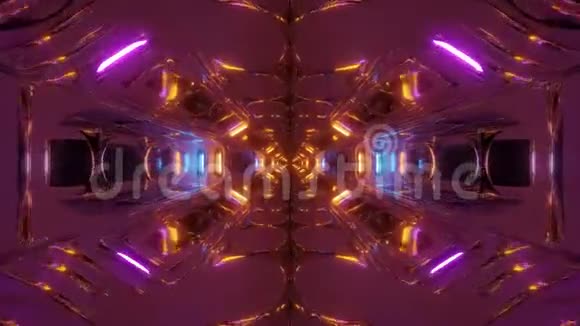 超启发式金属机库隧道走廊与魔术电反射三维渲染运动背景现场视频的预览图