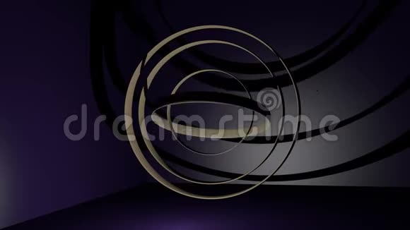 青铜金属环在紫色光的黑暗空间中运动抽象的神秘视频用于作为介绍标志型3D视频的预览图