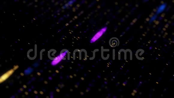 抽象的紫色蓝色和黄色方块闪烁并在黑色背景上成排移动无缝循环动画视频的预览图