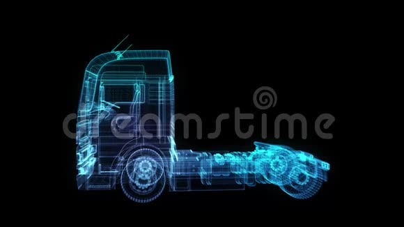 欧洲卡车三维模型车的发光点线和网格形成4k动画视频的预览图