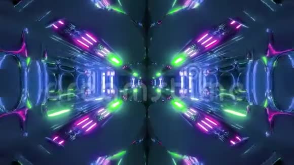 未来主义科幻空间外星通道走廊与酷科幻反射3d渲染运动背景现场视频的预览图