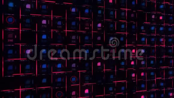 跨越蓝色和红色电路板的信号的未来主义背景动画带有照明弹的电路板视频的预览图