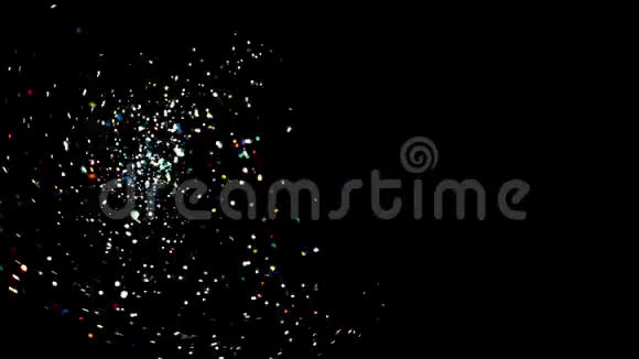 抽象的彩色闪光粒子在黑色背景上快速扩散无缝环动画庆祝和视频的预览图