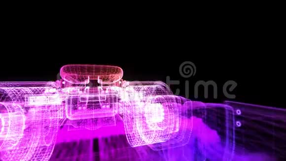 欧洲卡车三维模型车的发光点线和网格形成4k动画视频的预览图