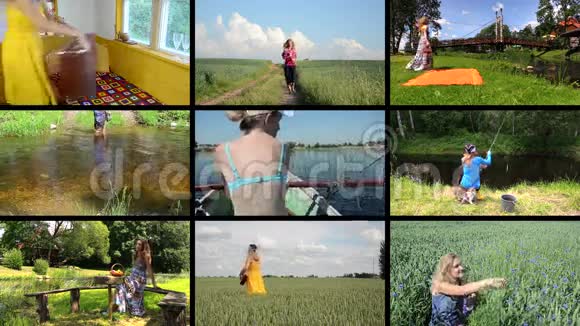 快乐的女人在大自然中度过假期积极的休闲联合视频的预览图