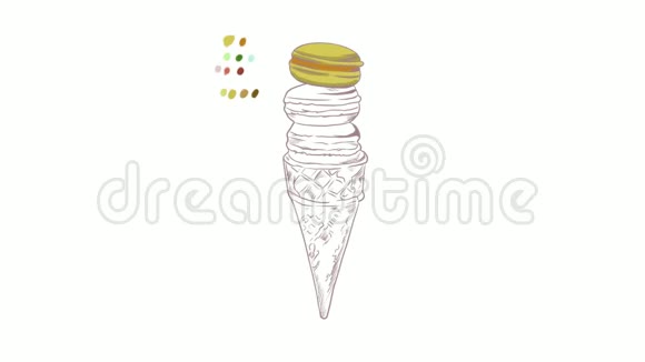 用水彩在浅色背景上绘制彩色冰淇淋锥的数字动画视频的预览图