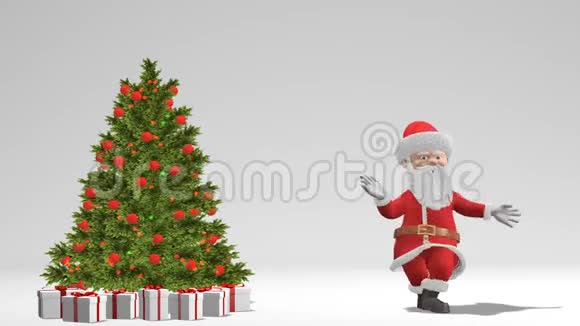 圣诞老人在圣诞树附近跳舞圣诞节和新年的概念无缝环视频的预览图
