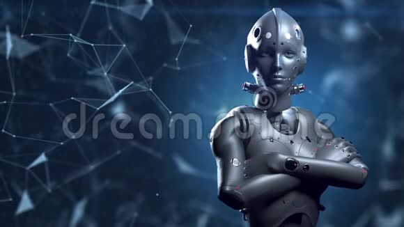 科幻女机器人神经网络未来数字世界的动画和人工智能视频的预览图