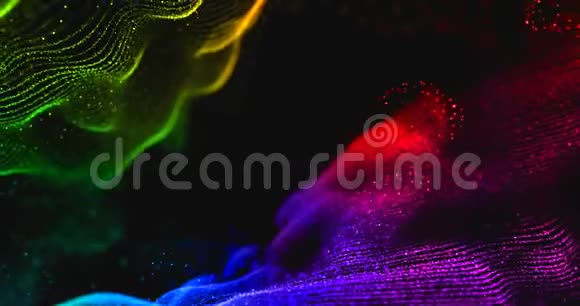 抽象的多色线流丛流动与线点和辉光视频的预览图