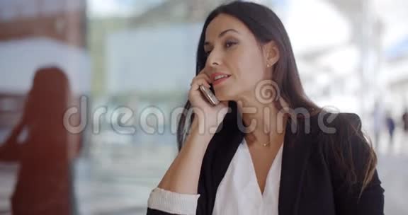 体贴的漂亮女人在手机上聊天视频的预览图