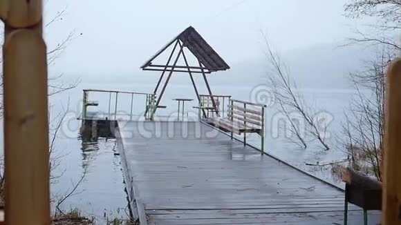 码头临湖林湖岸雨雪湖的镜面森林被第一片覆盖视频的预览图