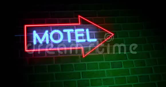 霓虹灯汽车旅馆标志是指提供住宿的汽车旅馆4k视频的预览图