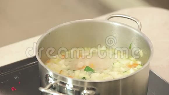 在炉子上煮一锅蔬菜汤视频的预览图