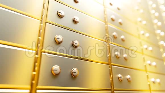 在明亮的银行金库室里存放黄金保险箱视频的预览图