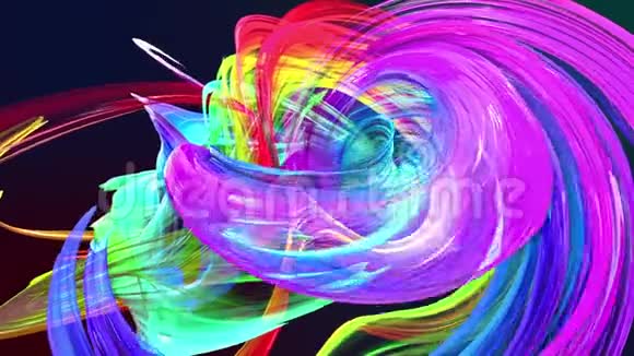 透明美丽的丝带绕圈移动的抽象背景扭曲的线条带彩虹的循环三维动画视频的预览图