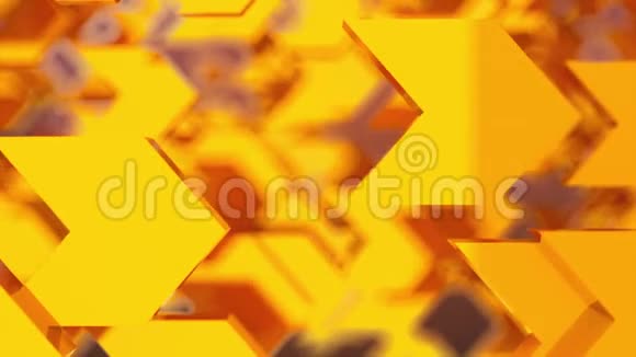 计算机生成的抽象背景大量模糊的金色方向箭头与bokeh三维渲染视频的预览图