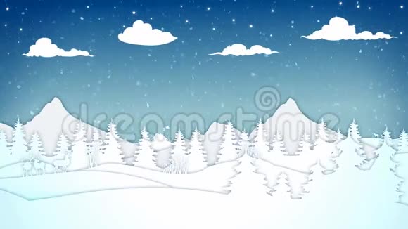 有小房子和树木的冬季山景视频的预览图