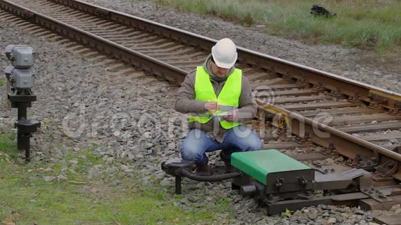 铁路工程师与平板电脑进行维修视频的预览图