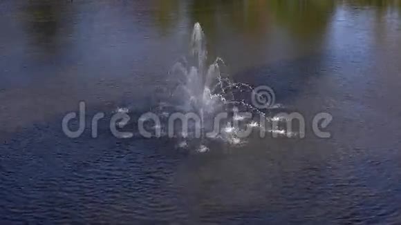公园喷泉喷泉水溅到湖面视频的预览图