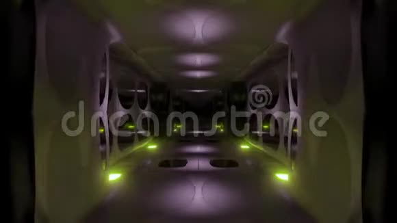 干净的未来派外星科幻飞机库隧道走廊三维渲染运动背景现场壁纸无尽视频的预览图